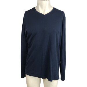 ROBERT BARAKETT -MEN'S LARGE - NAVY V NECK COTTON BLEND LONG SLEEVE T-SHIRT
